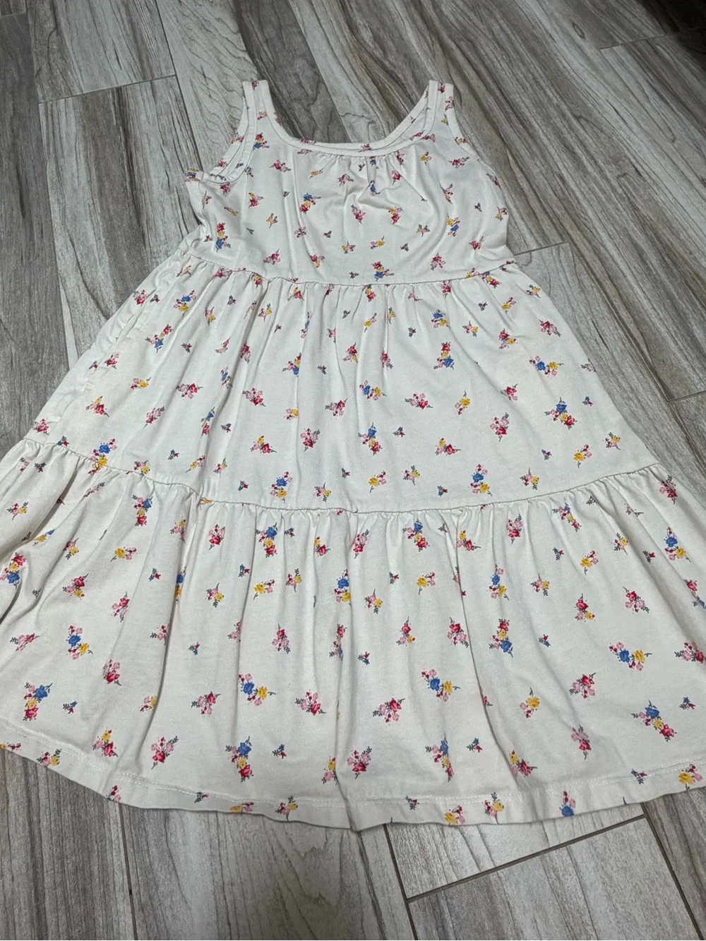 Old Navy White Floral Tiered Sundress with Pink, Blue & Yellow Flowers